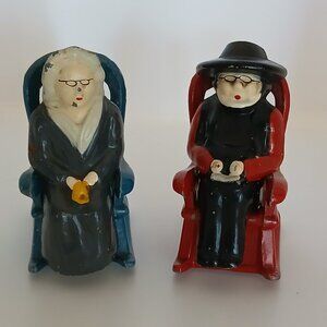 Vintage Antique Cast Iron Amish Man Women Salt And Pepper Shakers Rocking Chair
